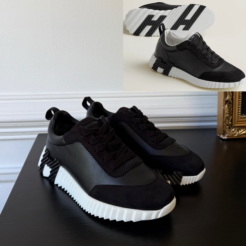 Hermès 🧡 Bouncing Sneaker – Black & White Calfskin/Suede – Size 34 – Brand New